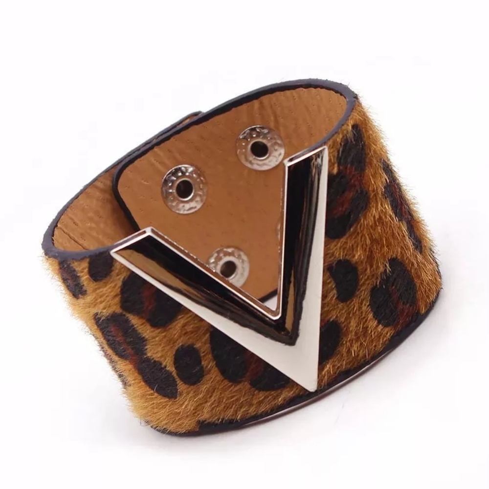 Vegan Leather Wide Cuff Bracelet Animal Print